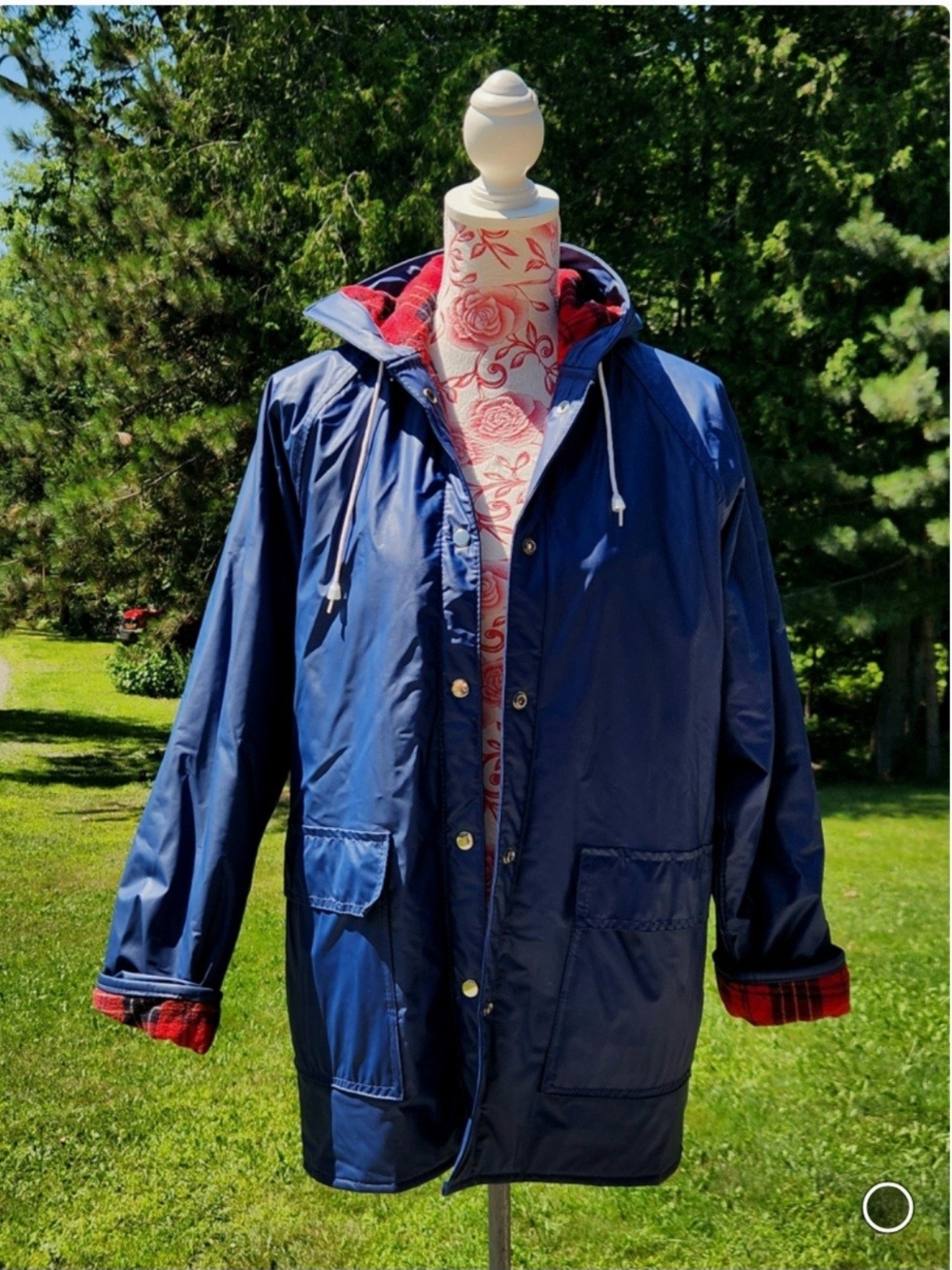 Misty Harbor Hooded Raincoat with Red Plaid Lining